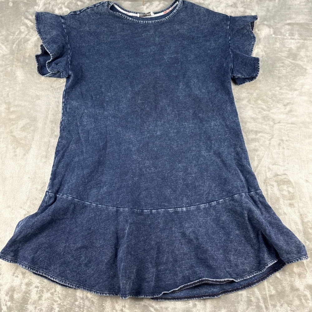 Saturday Sunday Dress Womens Medium Blue Acid Wash Ruffle Sleeve Drop Waist EUC
